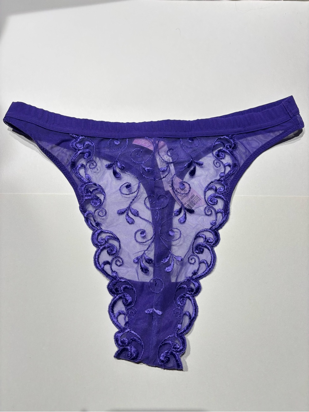 Vintage Victoria's Secret Mesh Purple Embroidered Lace Thong